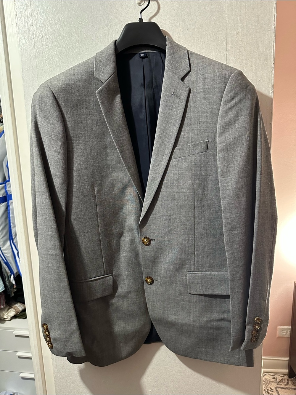 J. Crew Light Gray Two-Button Sport Coat with Gold Buttons